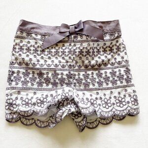 Girls 3T Embroidered White & Purple Lace Shorts With Ribbon Accent